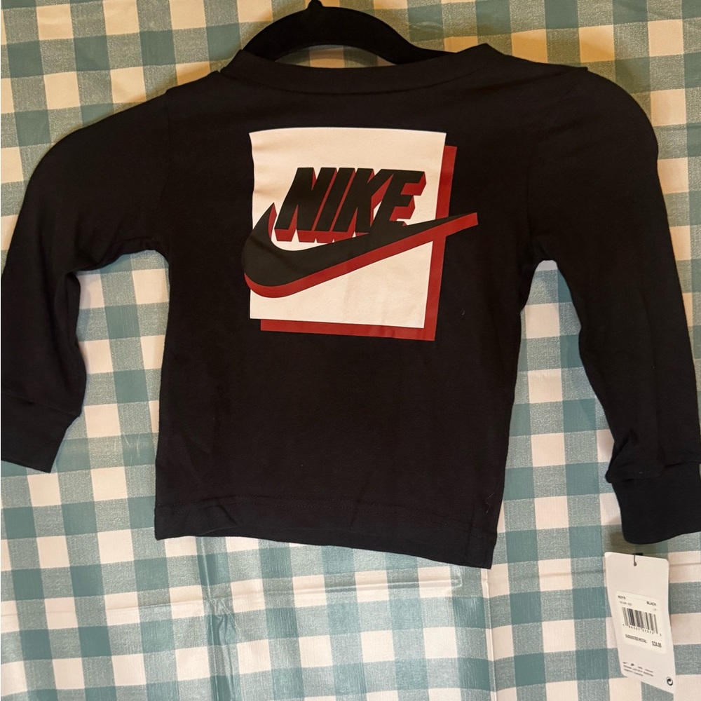 Nike Kids Black Long Sleeve Tee with Red and White Accents